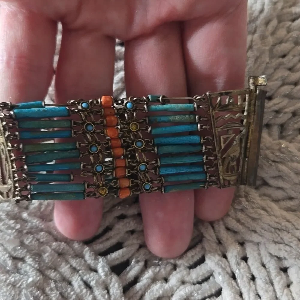 Egyptian Revival Faience Bracelet Vintage 30/40s - Picture 6 of 16